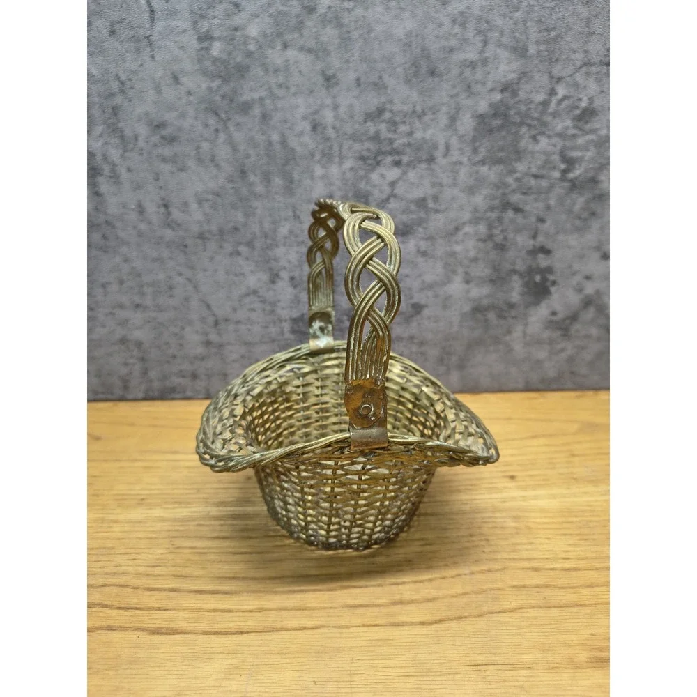 Vintage Oval-Shaped Brass Woven Basket